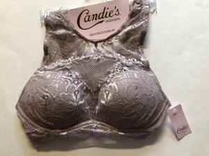 ¡Nuevo! Sujetador de cuello alto Candie's Lace JUNIORS PUSH UP Pequeño GRIS ESFINGE $28 - Imagen 1 de 7
