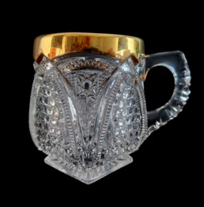 EAPG UNITED STATES no 15054 aka MASSACHUSETTS Clear Glass Gold Trim MUG ca 1898 - Bild 1 von 7