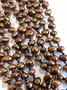 Pristine Honora 72" Sterling Knotted 8-10mm Olive Bronze Cultured Pearl Necklace - Picture 1 of 5