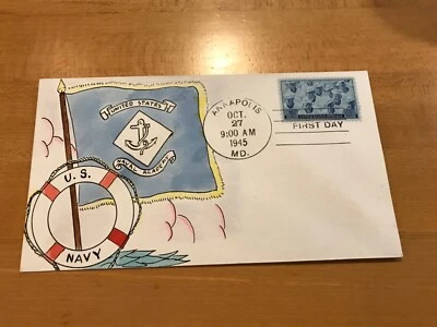 US NAVY - ANNAPOLIS HANDPAINTED FIRST DAY COVER - 1945 - Image 1 of 4