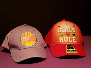 GIRLS BASEBALL SUPER HERO HAT PINK RED WONDER WOMAN SUPER GIRL BATGIRL LOT - Picture 1 of 19