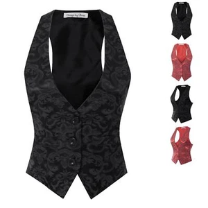 MixMatchy Casual Versatile Racerback Patterned Vest Tuxedo Suit Waistcoat - Picture 1 of 9