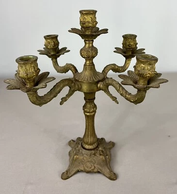 Antique French Brass Candelabra – Ornate 5-Arm Candle Holder (Lot 3604) - Image 1 of 4