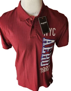 Aeropostale besticktes Polo burgunderfarben bequemes Kurzarmhemd ~ Herren Größe L - Bild 1 von 9