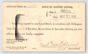 WW1 Era War Department Adjutant General Delinquent Order 1674 Postcard c1918 P6 - Picture 1 of 2