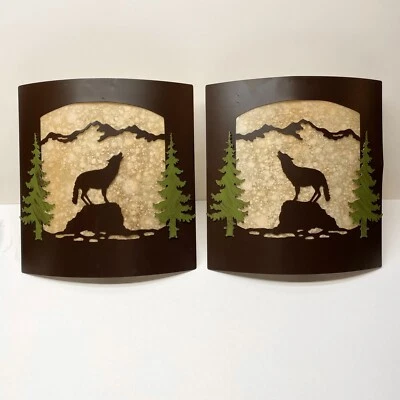 Par de apliques de pared Wolf con pino - vidrio ámbar esmerilado y luz de metal bronce Foto 1 de 4