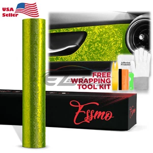 PET Damascus Steel Forged Carbon Fiber Satin Lime Green Car Vinyl Decal Sticker - Foto 1 di 12