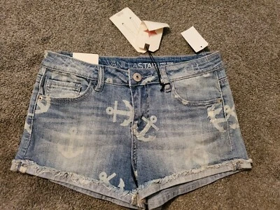 Vanilla Star Mid Rise Shortie Anchor Graphic Destructed Stretch Shorts Size 5 - Image 1 of 2