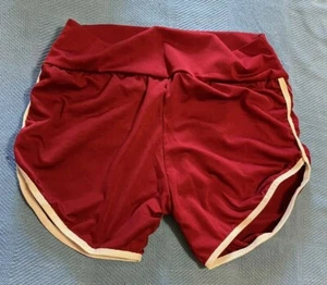 Girls Athletic Dark Red Burgundy & White Stripe Retro Shorts - Picture 1 of 7