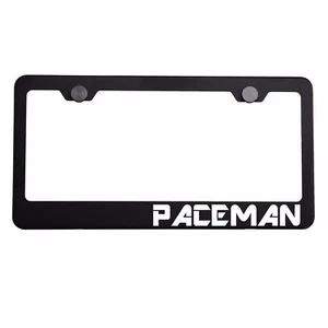 Matte Black License Plate Frame Chrome PACEMAN Laser Etched Metal Screw Cap - Picture 1 of 7