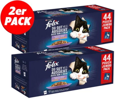 FELIX 2x Pack Katzenfutter Nass Fleisch Geflügel & Fisch Mix in Gelee - 88 x 85g - Bild 1 von 4