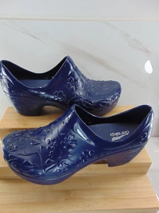 Dansko Pixie Floral Molded Blue Rubber Clogs Slip Resistant Medical Size EURO 38 - Picture 1 of 7