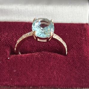 S925 Rose Gold Coloured Faux Turquoise Stone Ring Size L Approx No Box