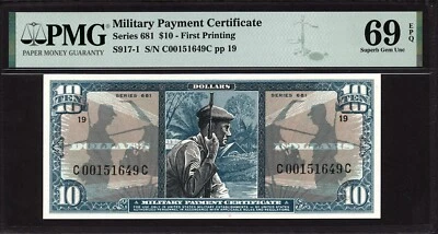 $10 Series 681 Military Payment Certificate MPC PMG 69 EPQ - SUPER HIGH GRADE - Image 1 of 2