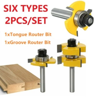 2Pcs Tongue & Groove Router Bit Set Teeth T-Slot Cutter Tool -1/4" 1/2" Shank - Image 1 of 2