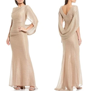 Betsy & Adam Women's Metallic Cape Dress Drape Back Gold Silver NWT 20W $258 - Picture 1 of 9
