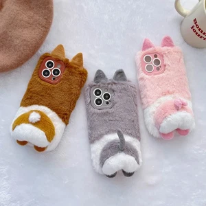Corgi's ass 3D Warm Plush Fluffy Case For Huawei Honor Cartoon Stand Phone Cover - Picture 1 of 11