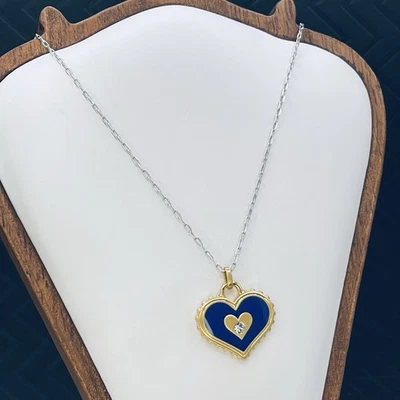 NUEVO CON ETIQUETAS Brighton Fashionista Simplemente Encantador Collar Corazón Azul Tono Dorado Cristal  Foto 1 de 4