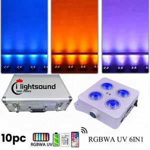 10Pack led Stage Light 4x18w RGBWA+UV Wireless Battery&Remote Mini uplight+case - Bild 1 von 7