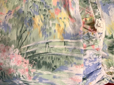 Vintage Springmaid Twin Fitted Sheet Monet Garden Pond Bridges Impressionistic - Image 1 of 2