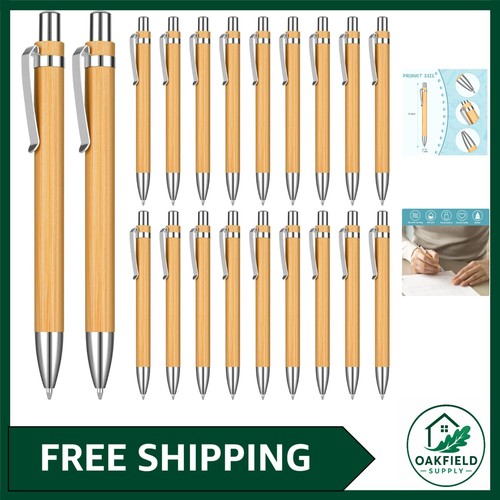 20 Pcs Bamboo Ballpoint Pens Retractable Black Ink for Writing and ...