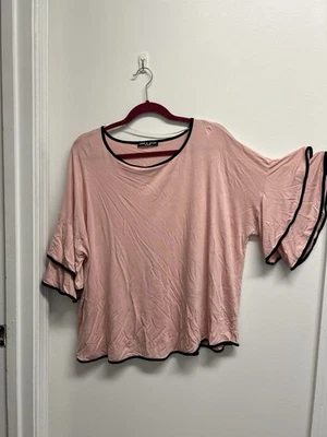 Топ с рукавами-колокольчиками Cable And Gauge розовый с черным трубопроводом размер 2X - Изображение 1 из 4