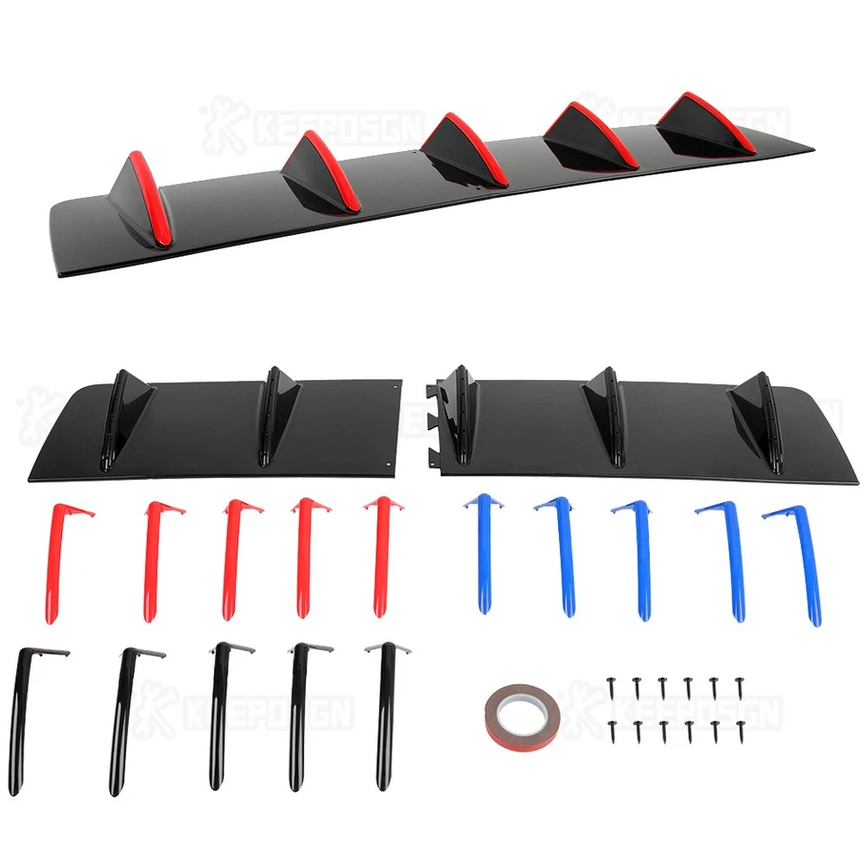 Difusor de parachoques trasero universal negro brillante aleta de tiburón alerón divisor de labios Foto 1 de 4