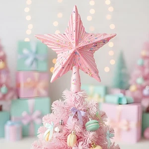 Pastel Candy Christmas Tree Topper 8.66" Pink Macaron Star Treetop Party Decor - Picture 1 of 6