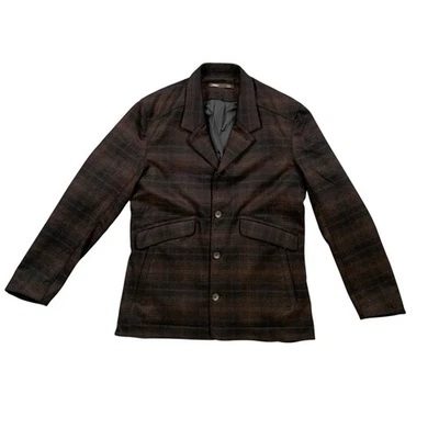 NAU Blazer Mens L Large Single Breasted Plaid Black Brown Wool Blend 4-Button - Image 1 of 4