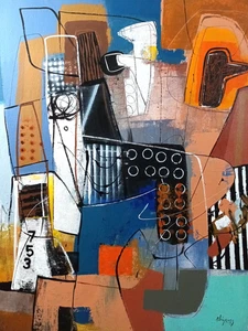 MICHEL BLAZQUEZ. ORIGINAL PAINTING ON CANVAS 35x27 inches. Cuban art - Picture 1 of 8
