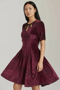 Modcloth Rockabilly Cherry Red Swing Dress Stretch Velvet 40s 50s Vibe Small - Picture 1 of 12