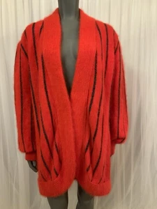 VTG 80’s Starlight Design 80% Angora Rabbit Hair Cardigan Sweater Women’s L Rare - Picture 1 of 18