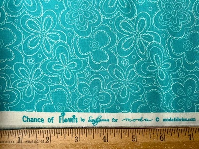 MODA Chance Of Flowers By Sandy Gervais in teal - Cotton Fabric sold by 1/2 yard - Image 1 of 2