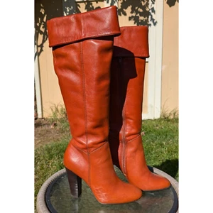 Vtg Aldo Milano Women’s Caramel Leather Knee High Heel Boots Size 7 Fashionable - Picture 1 of 13