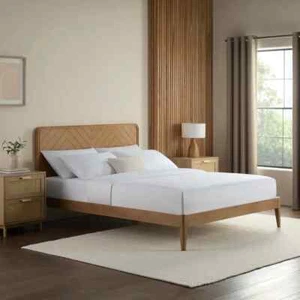 Dusk Stockholm Natural Oak Chevron Double Bed Frame RRP £359 - Picture 1 of 11