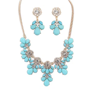 Turquoise Blue Fashion Jewelry Flower Necklace and Earring Set NEW!! - Picture 1 of 1