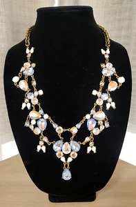 Vintage Novadab Necklace w/ Clear, Blue, Silver, & White Faux Cut Stones - 21" - Picture 1 of 3