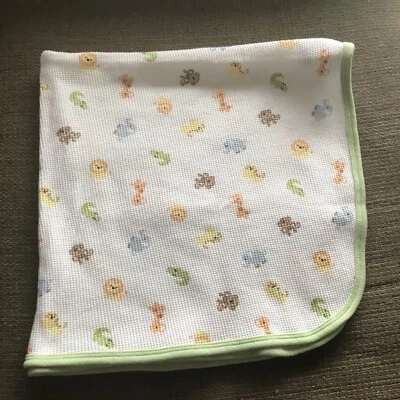 Gerber Thermal Baby Blanket Green White Animals Lion Monkey Elephant Giraffe - Image 1 of 4