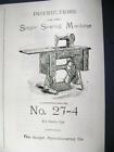 Singer Treadle Sewing  Machine Manual for Model  27-4 1905, others Free  Shipping !