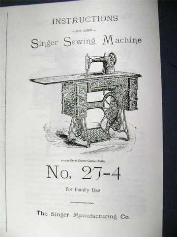 Singer Treadle Sewing Machine Manual for Model 27-4 1905, others Free Shipping ! Cover