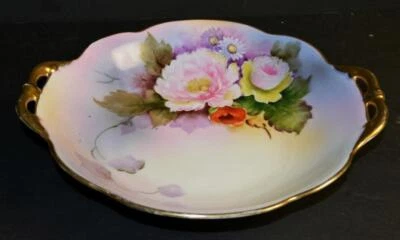 1925 " M " Noritake Chine Japon Main Peint Doré Décor Rose Fleurs à Poignées Bol - Photo 1/4