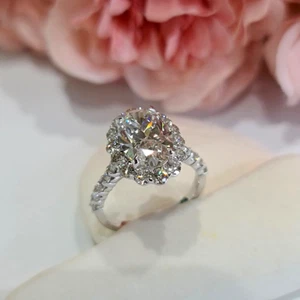 14k 950 Platinum Oval Cut 4.38 Ct IGI Lab Grown Diamond Womens Wedding Rings - Picture 1 of 16