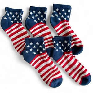 5 Pairs Red White Blue Low Cut Socks Size 9-11 Arch Support Cushioned NWOT - Picture 1 of 4