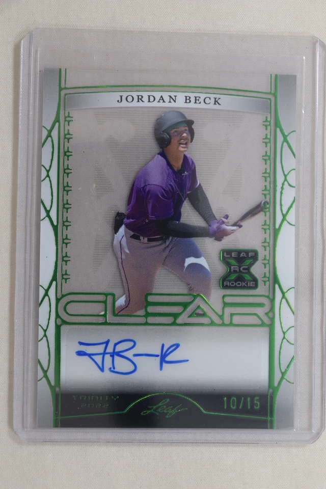 Jordan Beck - 2022 Leaf Trinity Baseball Clear Autograph Emerald #10/15 - Image 1 of 1