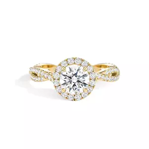 1 Ct Round Cut Lab Grown Diamond Halo Engagement Ring Solid 14k Yellow Gold - Picture 1 of 4