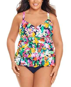 Swim Solutions Plus Size Triple-Tier Tummy-Control Fauxkini One-Piece Swimsui... - Picture 1 of 2