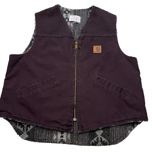 VTG Carhartt VP173 Mocha Burgundy Aztec Vest XL Made in USA Union Southwestern - Picture 1 of 11