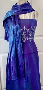 Y2K Dave & Johnny~Laura Ryner Blue Purple Iridescent Taffeta Corset Gown 9/10 - Picture 1 of 10