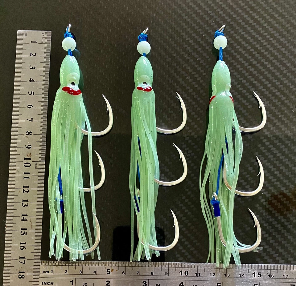 3X BKK Triple pandilla Lumo Assist Ganchos Octo Jig Repuesto Pargo Dhu Kingfish Foto 1 de 4