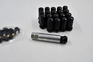 Set 20 Black Spline Tuner Lug Nuts 7 Spline - 9/16 1.9" Tall 5 Lug Fits Ram 1500 - Picture 1 of 10